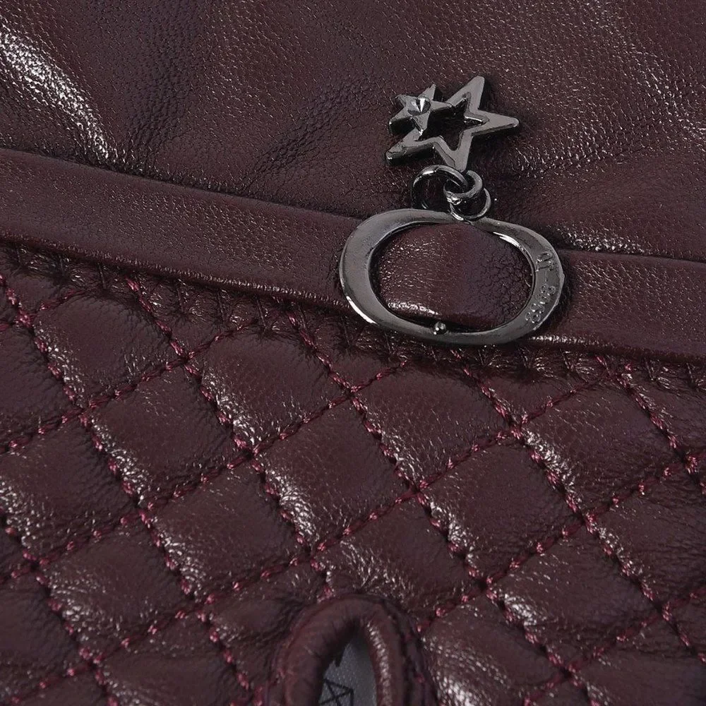 Touchscreen Gloves Leather Quilted Pattern Maroon